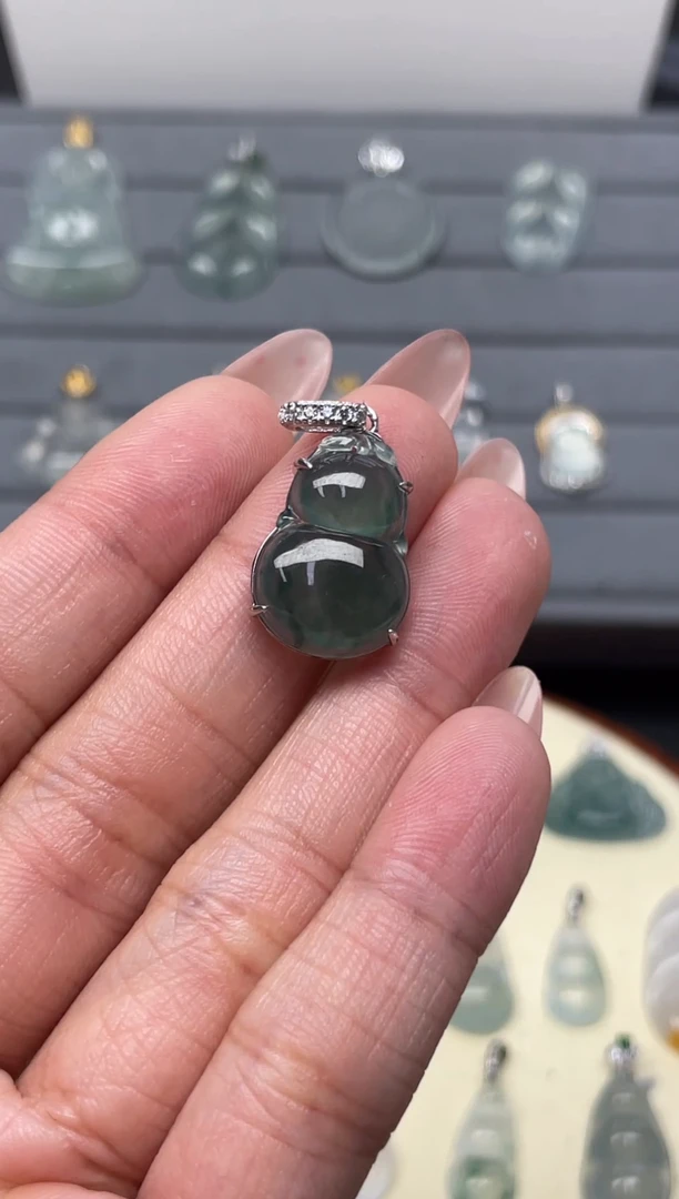 颈饰银S925镶嵌翡翠（6号链接）纯天然A货缅甸翡翠葫芦吊坠