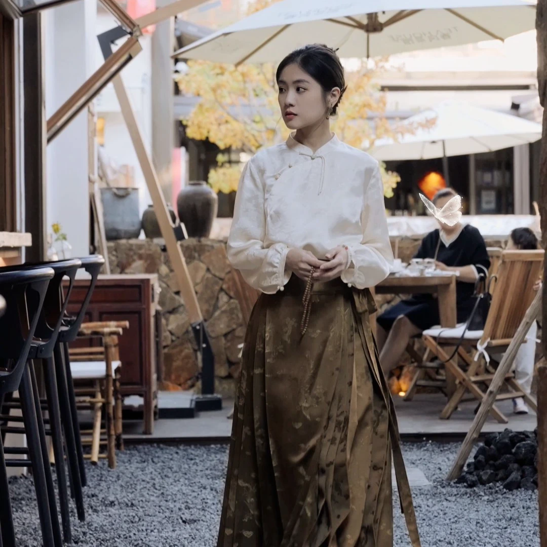 南羲【鹤屿】新中式春游出行立领提花斜襟小众气质知性百搭款衬衫