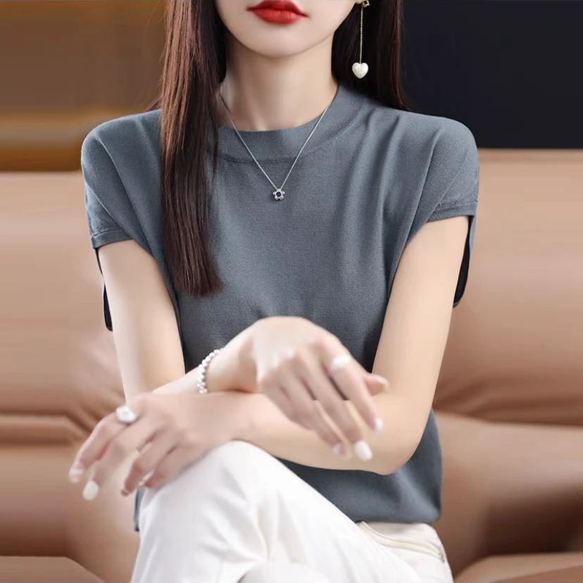 时尚百搭夏季显瘦休闲洋气气质半袖简约修身宽松纯色韩版圆领T恤