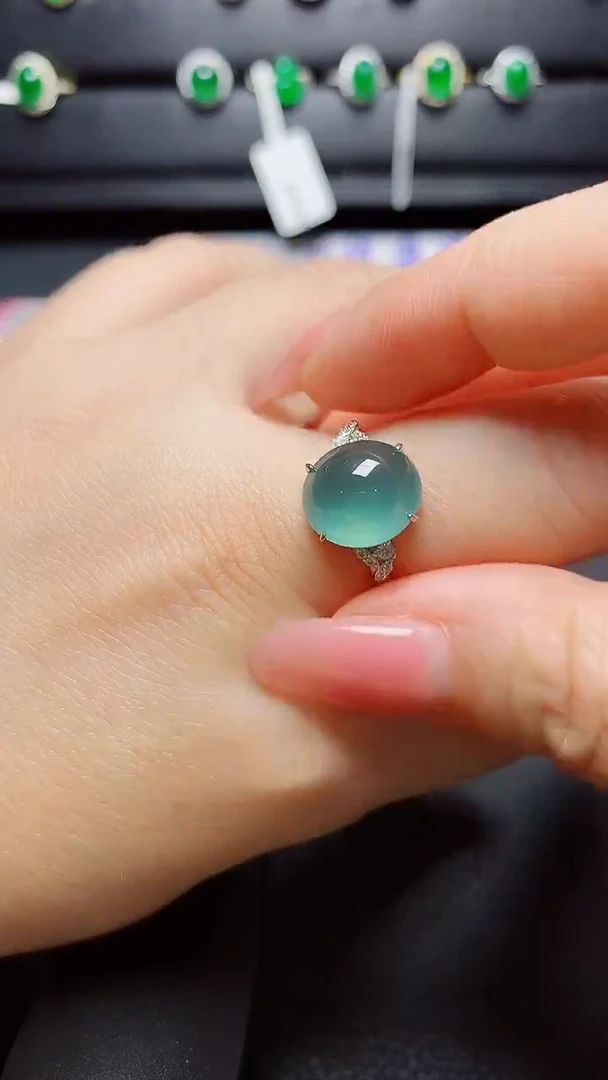 银S925镶嵌戒指翡翠 天然翡翠A货s925银镶
