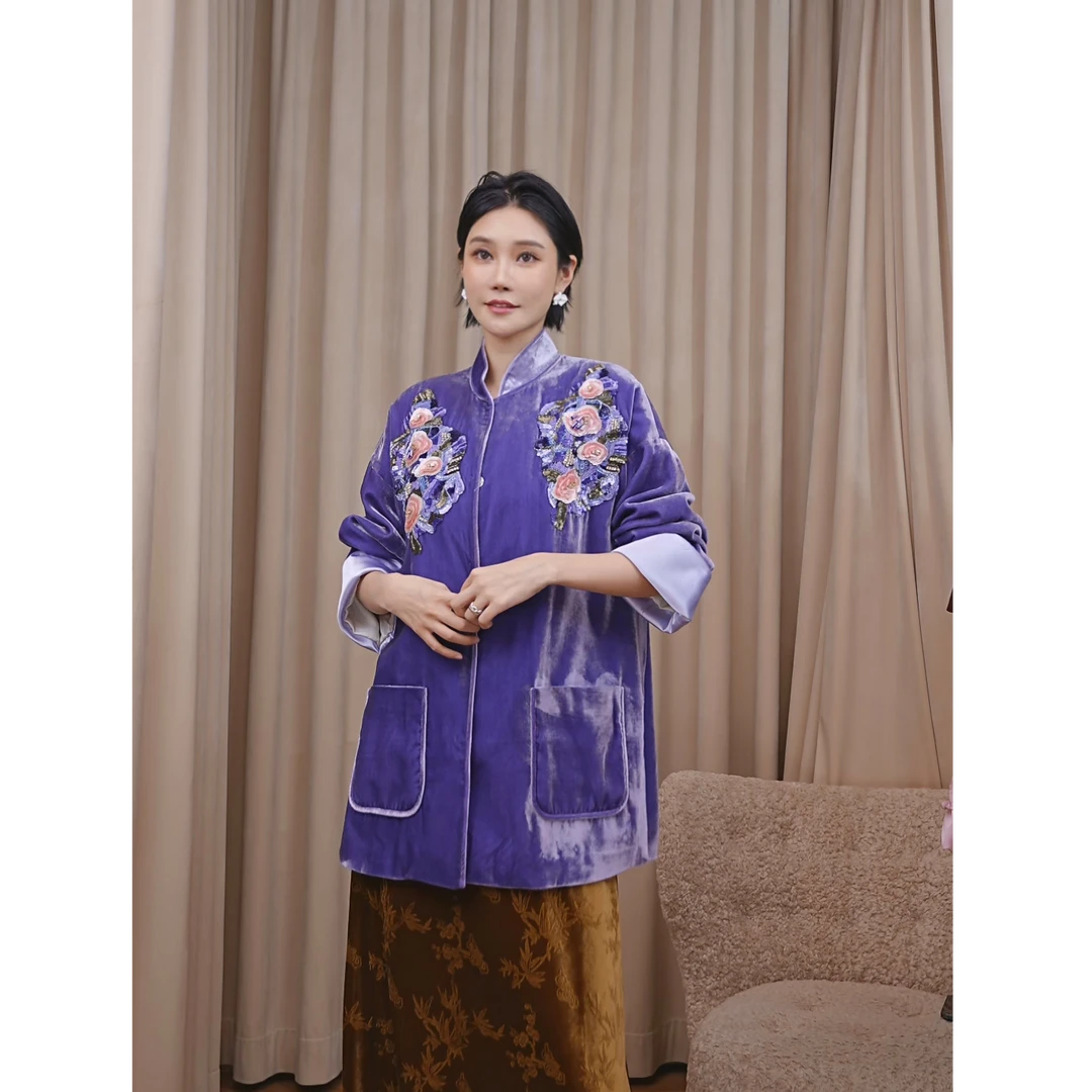 M essential丝绒花束密秀外套