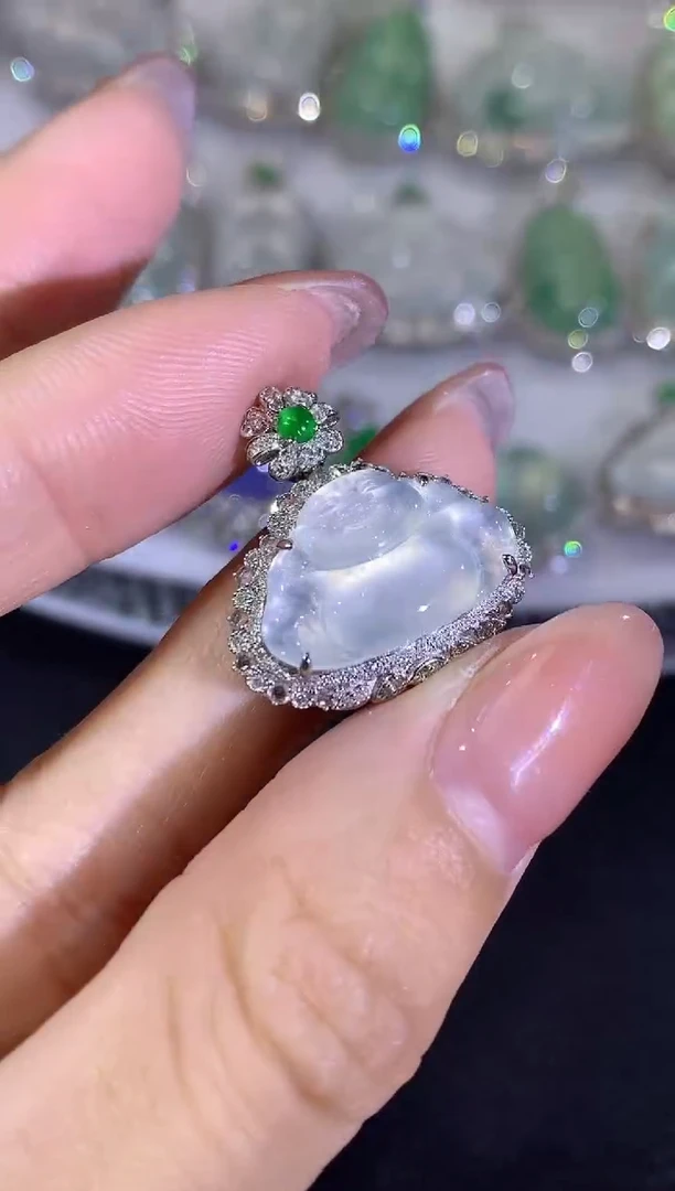 翡翠18K金镶嵌吊坠(不含链)C21
