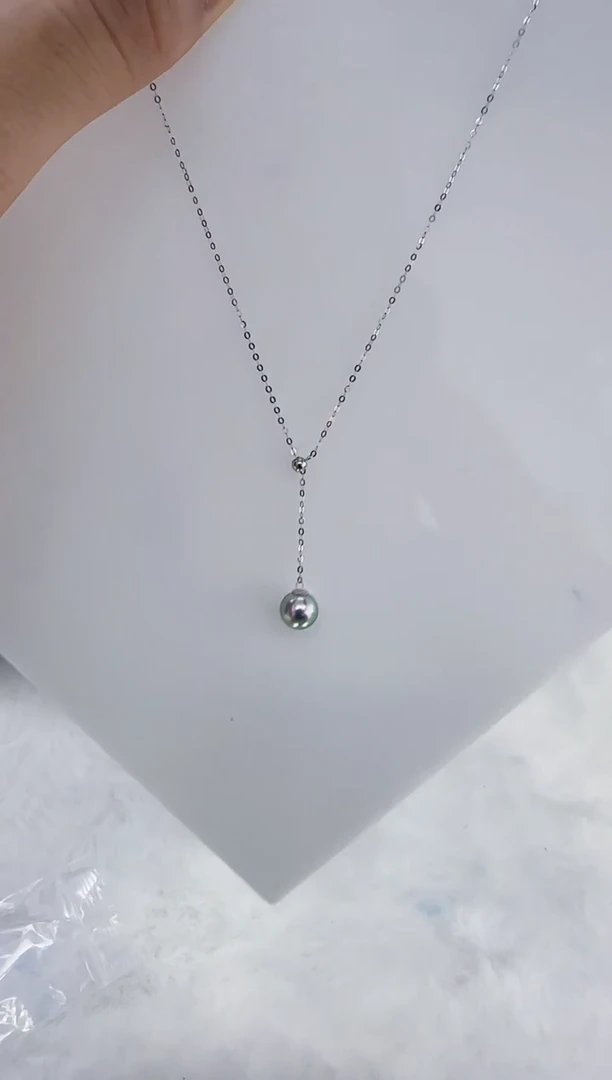 18K金镶嵌海水珍珠DA海水灰珠Y链7-8  y388