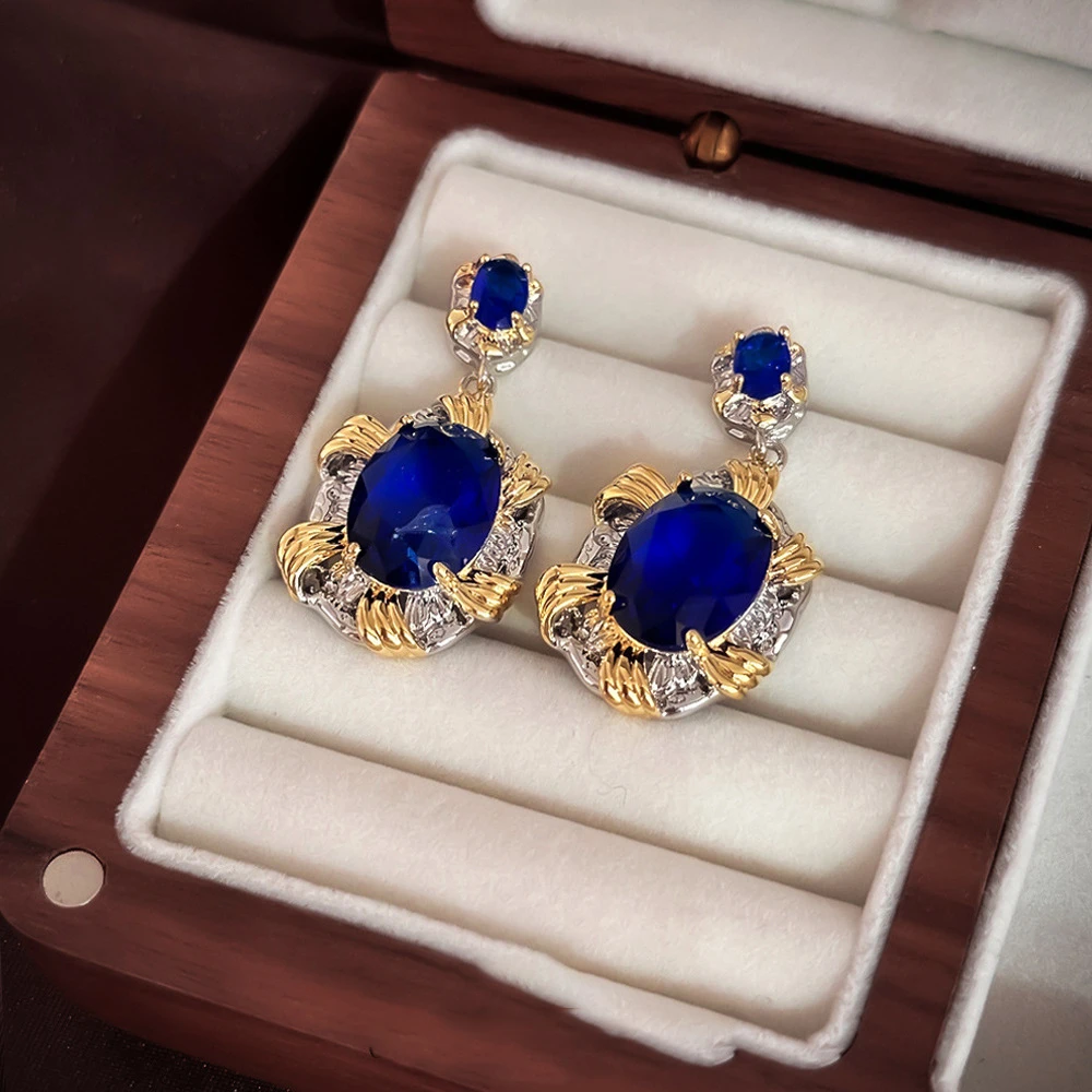铜合金耳饰 【142】轻奢蓝色耳环高级感轻奢耳饰欧美复古气质耳坠