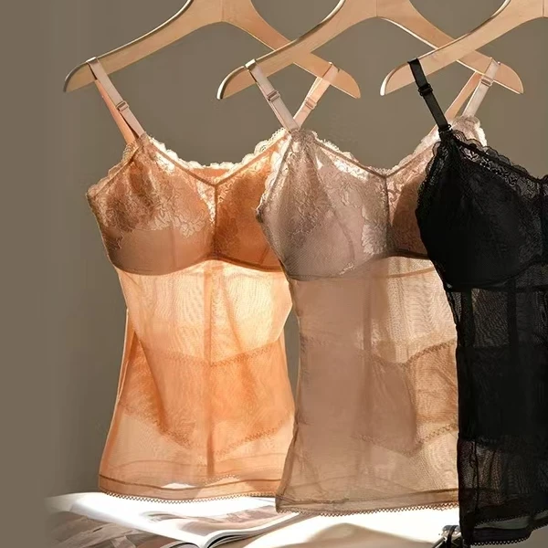 收腹网纱塑型蕾丝吊带背心