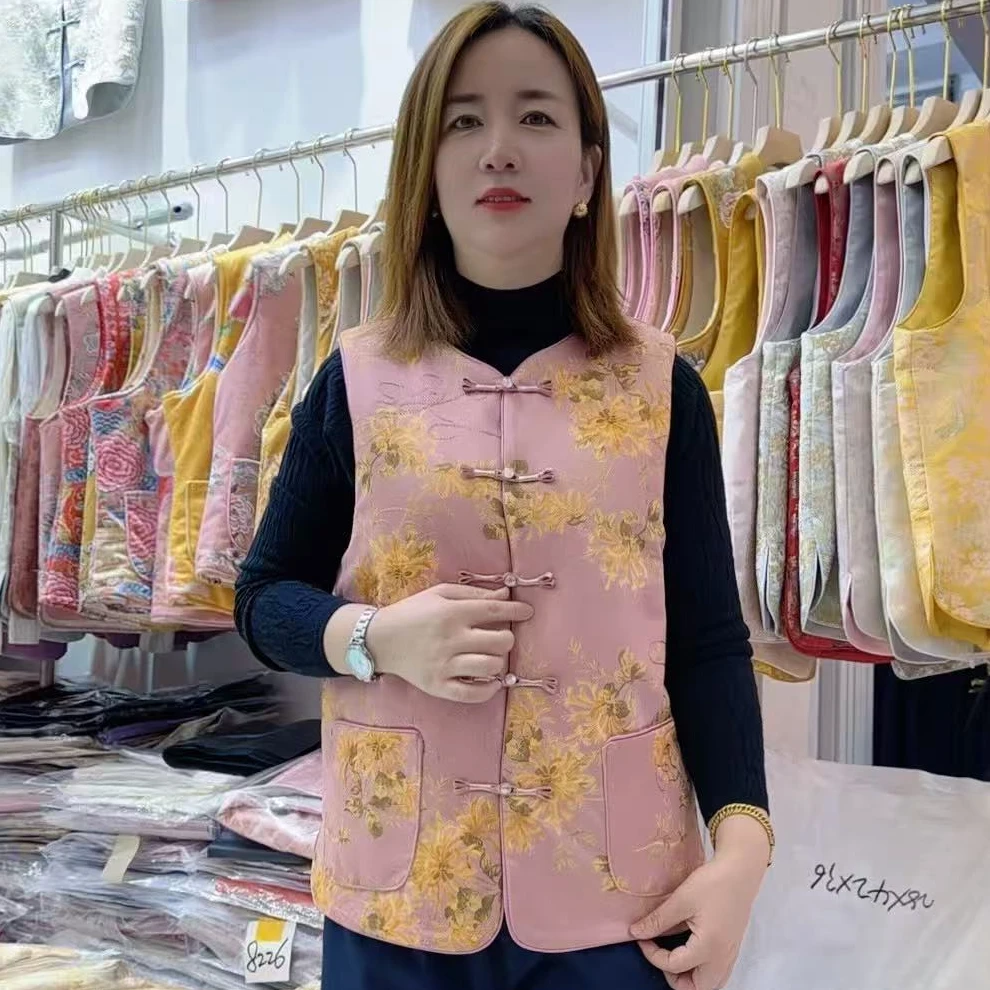 菲扬女装-加厚中国风、网红爆款、盘扣提花马夹17806款