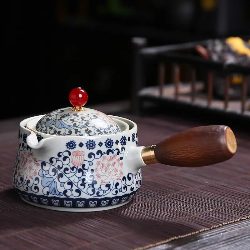 复古做旧360°旋转自动冲茶家用大容量陶瓷旅行茶具泡茶器泡茶壶