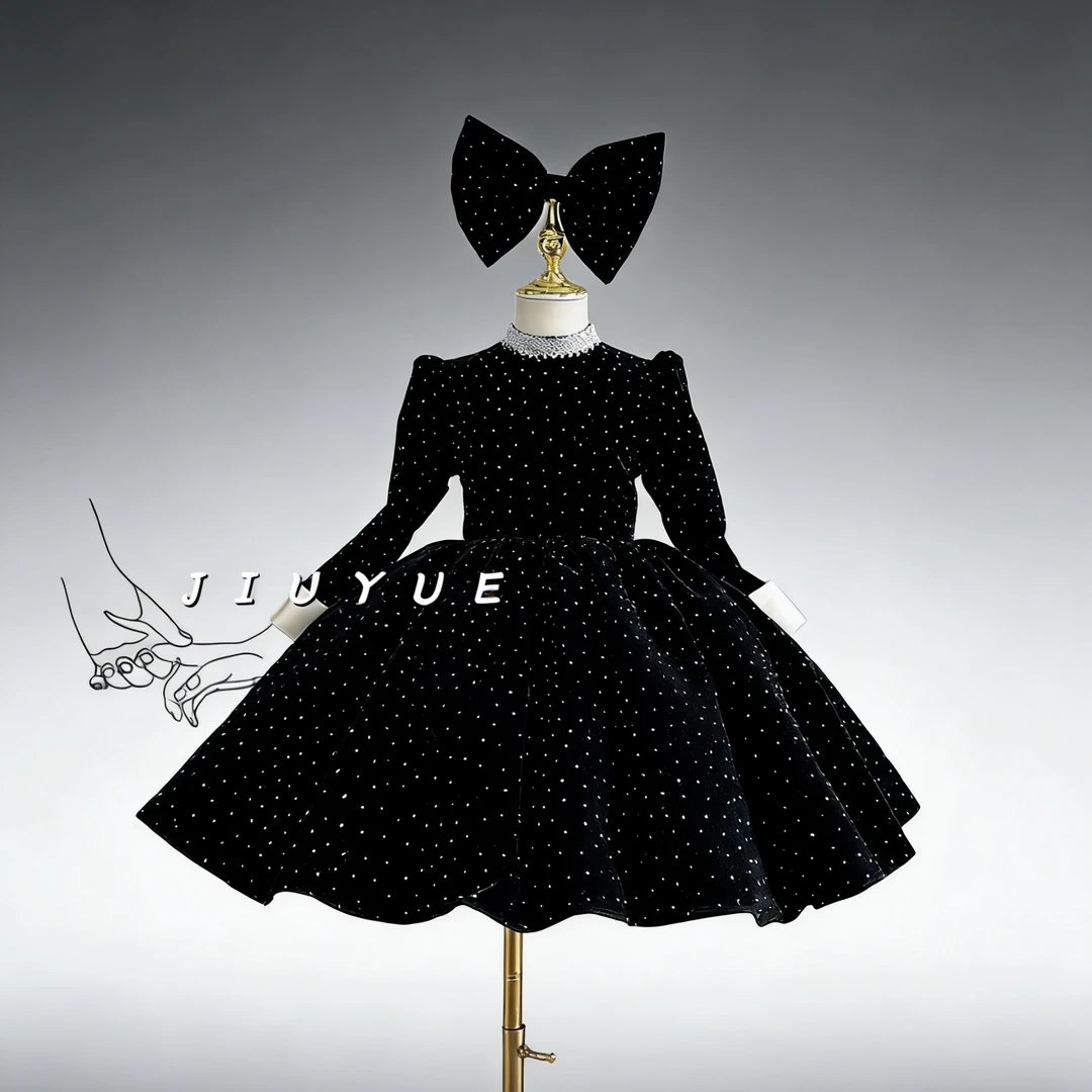 【黑巧童话】短款黑色蝴蝶结秋冬新年公主裙花童女童儿童礼服钢琴