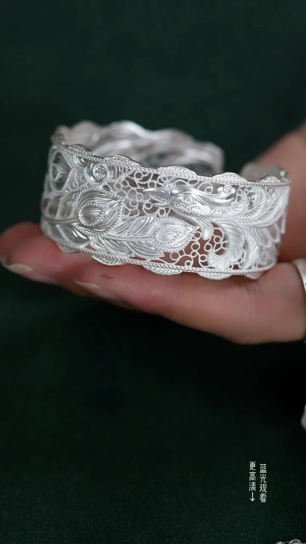 珐琅足银999新款花丝凤凰手镯