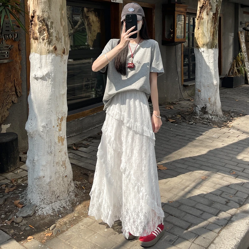 【运费补贴+现货】白色蕾丝蛋糕裙女夏季2025款a字半身裙芭蕾蓬蓬裙