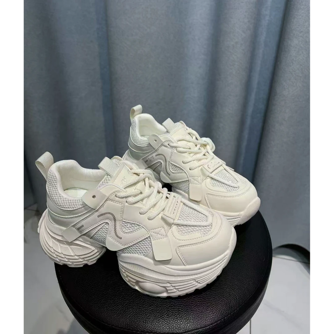 可米 春季新款透气厚底网面潮流百搭秀气老爹鞋 59021（跟高5左右