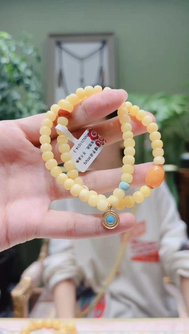 裸石蜜蜡银S925镶嵌蜜蜡手串MNN1014-3多样性发货