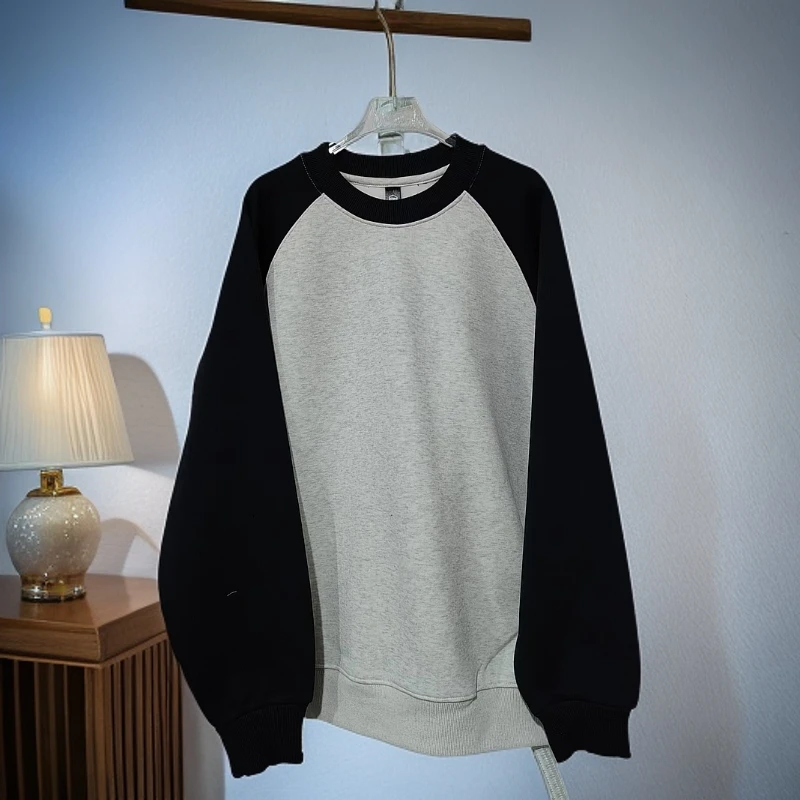 【58195-麻灰拼藏青袖】青少年潮品加绒卫衣