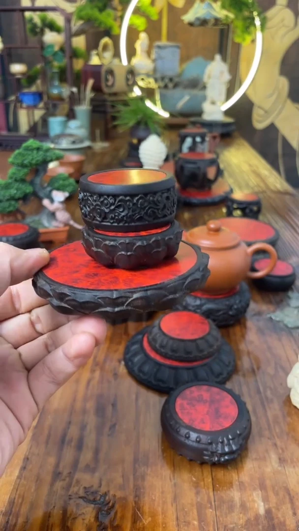 【闪购商品】东非黑黄檀（紫光檀）木艺大，小莲花宝台一套+祥云盖置
