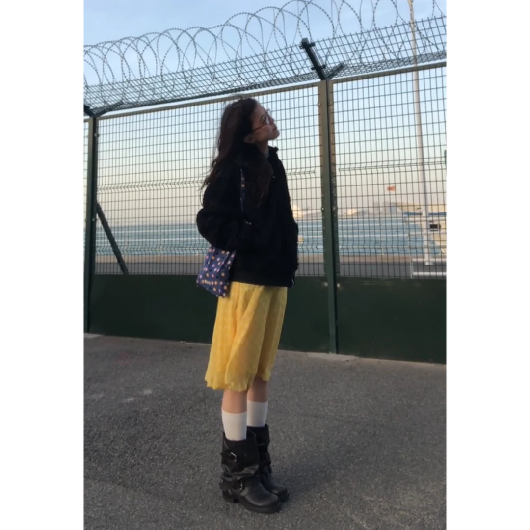 MARIE.COCO韩系羊羔毛短款小个子外套秋冬新款黄色波点半身裙套装