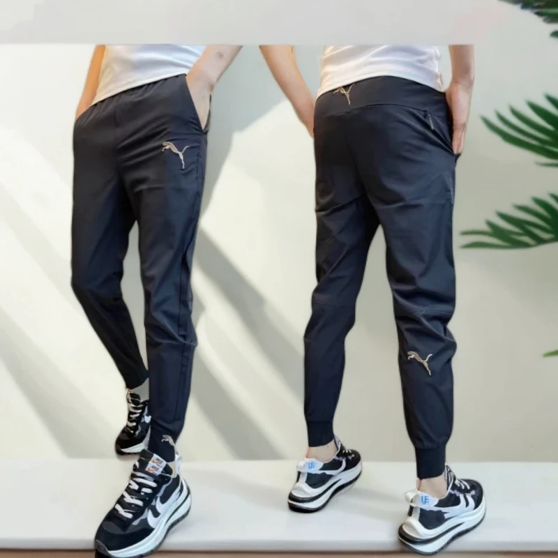 2025夏季新款速干休闲裤松紧腰薄款束脚裤时尚潮流百搭修身九分裤