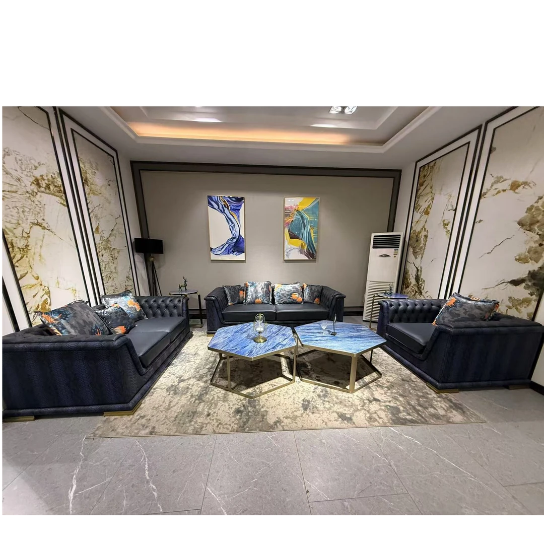 海洋之星头层牛皮沙发客厅家具拉扣工艺123组合别墅大平层沙发