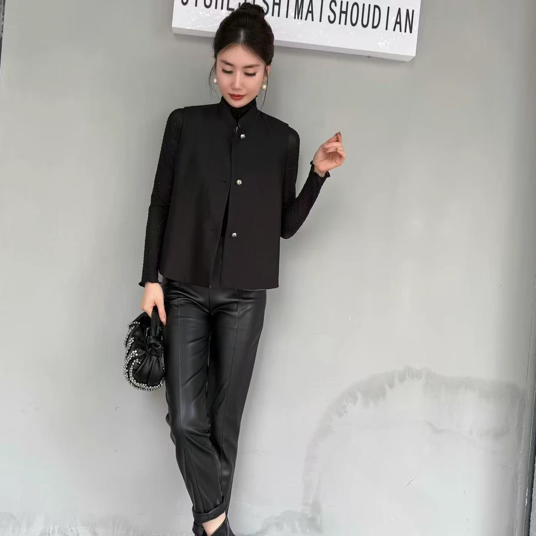 【俊英】2025秋季新款中式国风立领盘扣提花撞色时尚百搭高级马甲