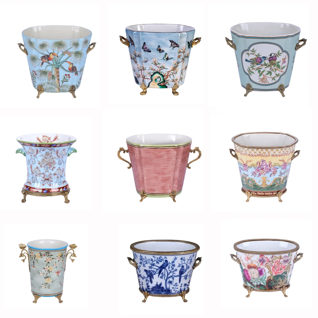 【華禧堂】欧式轻奢陶瓷冰桶铜配瓷适用于客厅创意家居饰品摆件