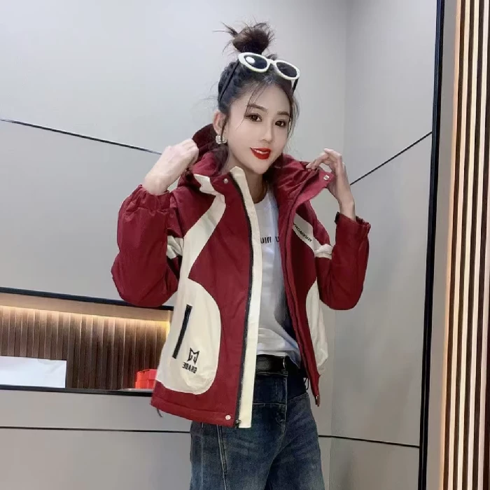 1309#拼接撞色薄棉外套（衣长60cm左右）