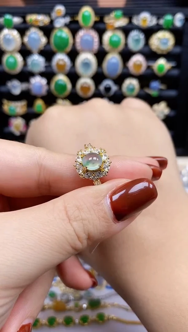 银S925镶嵌戒指翡翠673