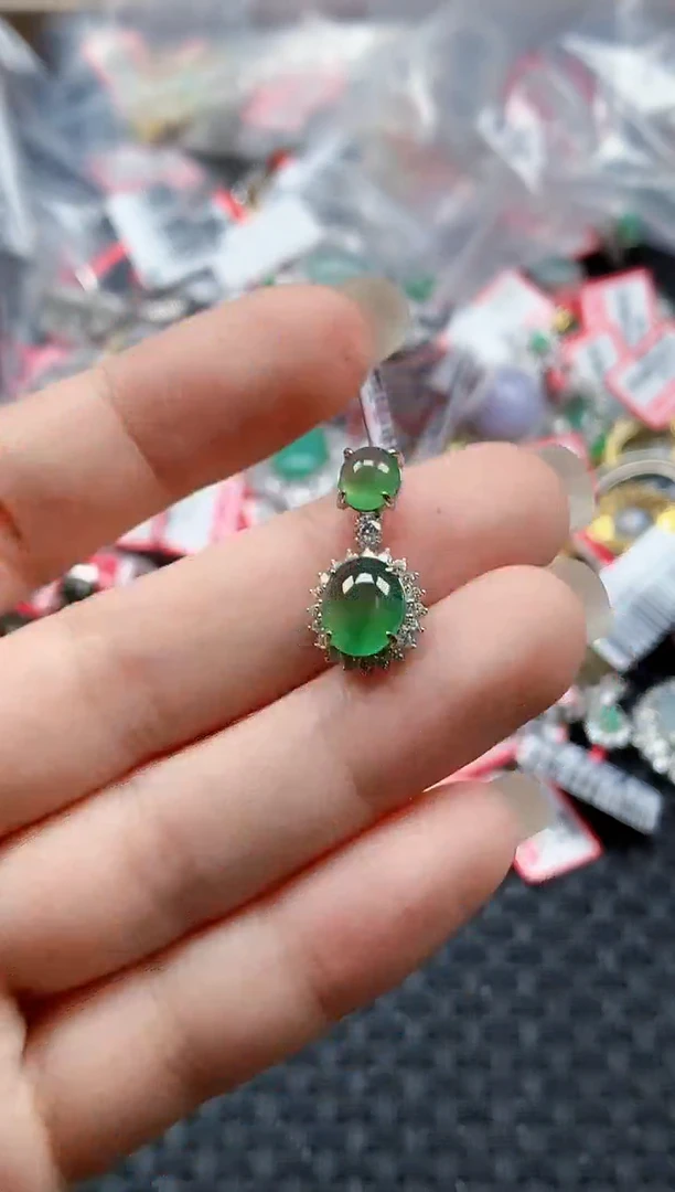 银S925镶嵌戒指翡翠天然A货缅甸翡翠