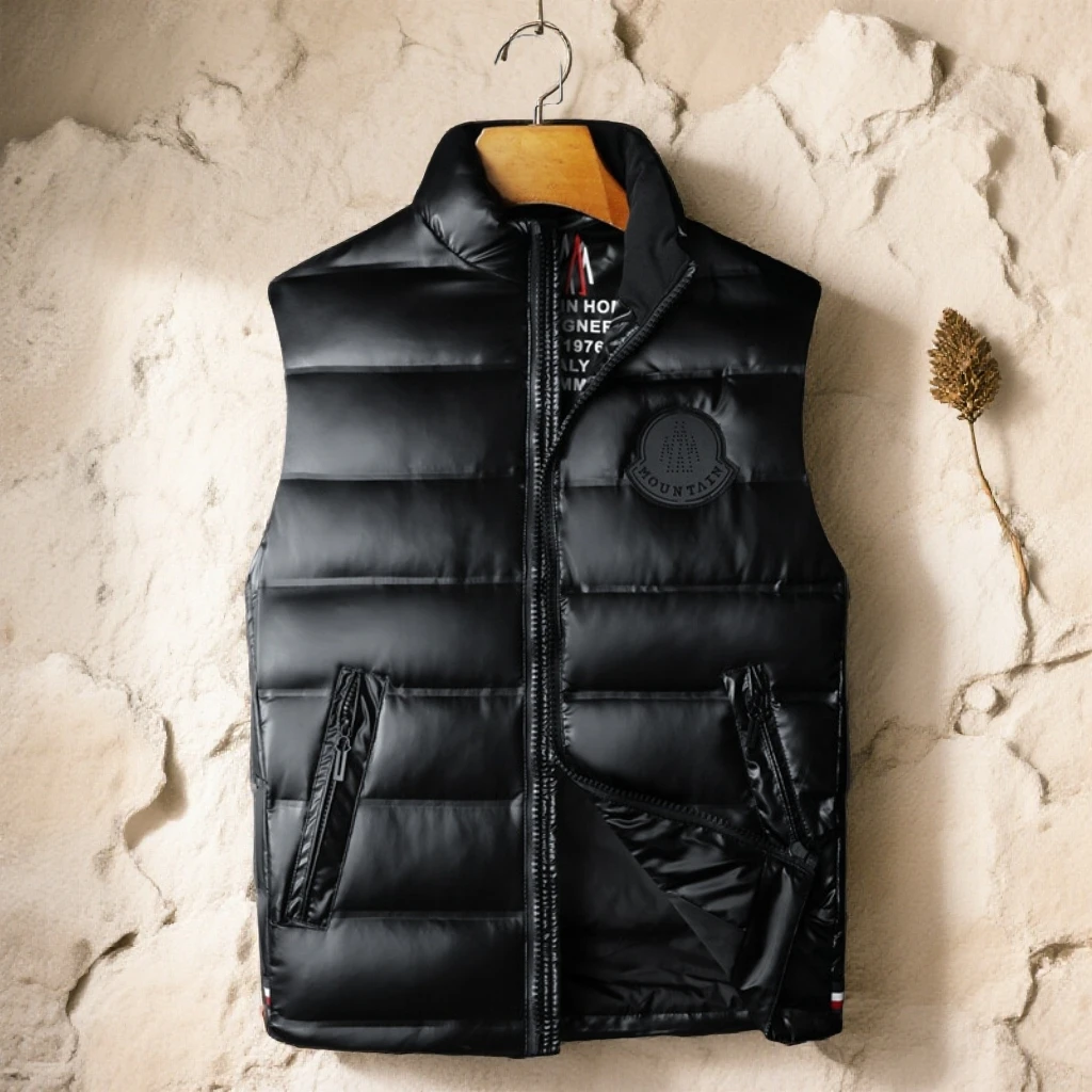 诺顿雷斯时尚潮牌立领亮面羽绒马甲男新款冬季坎肩背心外套白鸭绒