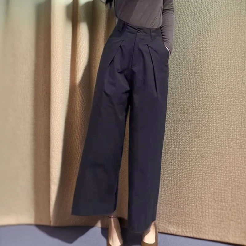 时尚潮流西装裤女夏季新款高腰显瘦宽松阔腿复古休闲通勤九分裤潮