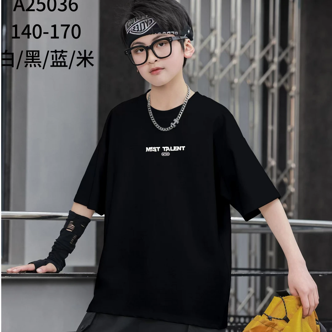 【万多童装】A25036儿童中大童青少年短袖夏季字母简约T恤