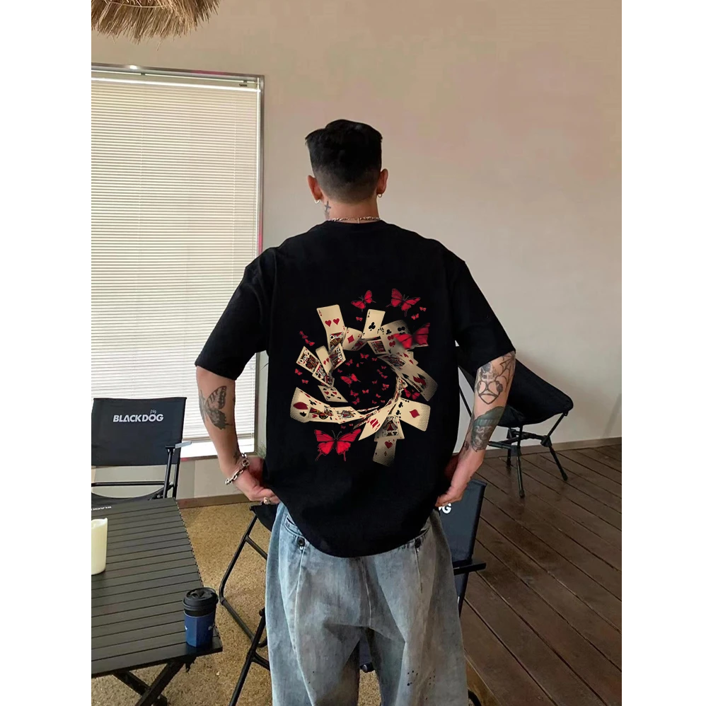 重磅纯棉痞帅国潮短袖男美式潮流宽松夏季潮牌男装t恤个性半袖