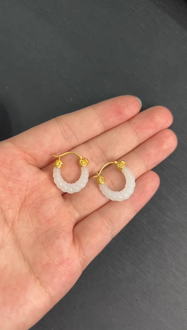 【闪购商品】和田玉耳饰18K金镶嵌和田玉耳钉-511987