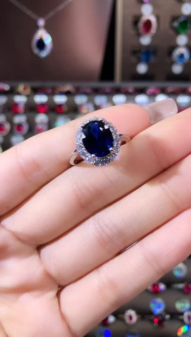 戒指蓝宝石银S925镶嵌810银