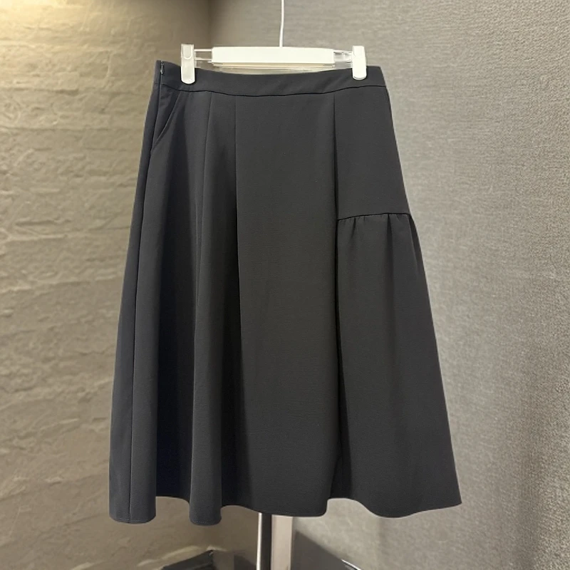 a字裙半身裙女高腰休闲中长款百褶伞裙5092# 裙长70