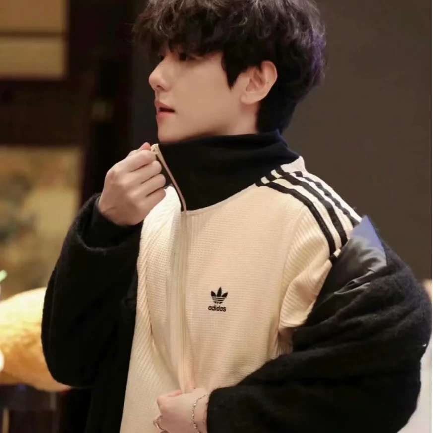 adidas阿迪达斯三叶草欧若风秋款华夫格运动夹克外套JW0110JW0109