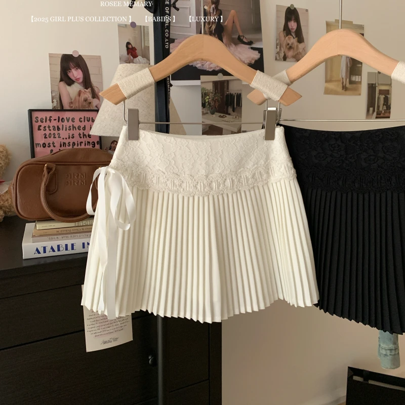 法式蕾丝花边半身裙女春夏新款芭蕾风白色百褶裙甜美减龄a字短裙