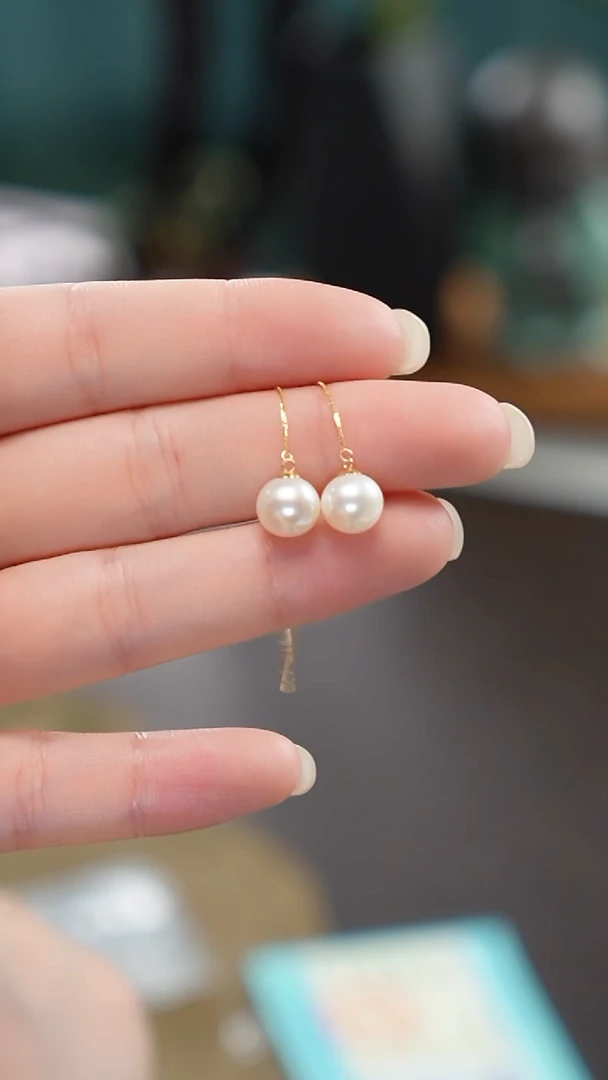18K金镶嵌耳坠淡水珍珠耳饰
