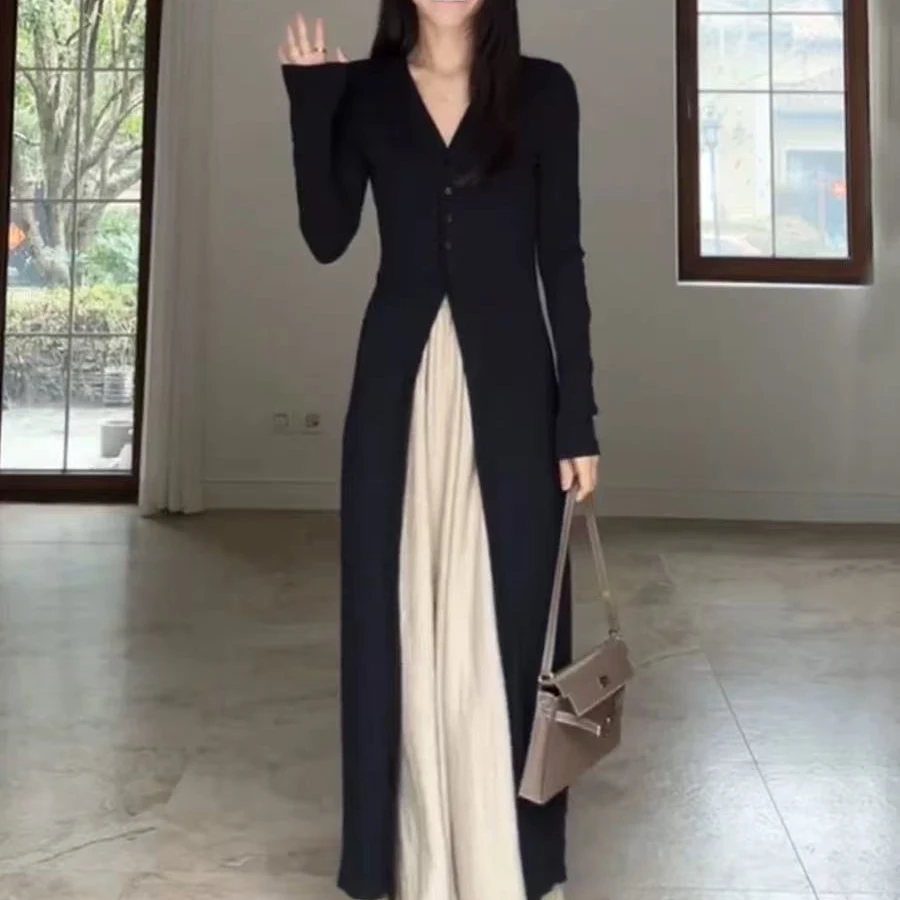 大码胖mm高级感V领长款开衫裤子春季好看新款时尚大气显瘦