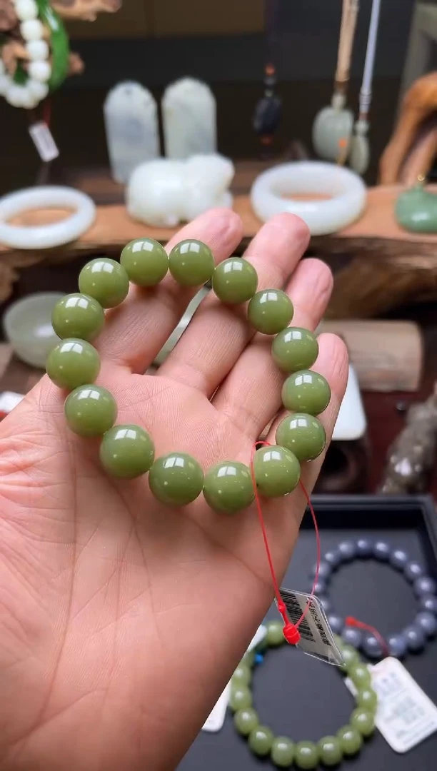 【闪购商品】和田玉手串未镶嵌卡14若羌黄口圆珠A9006081