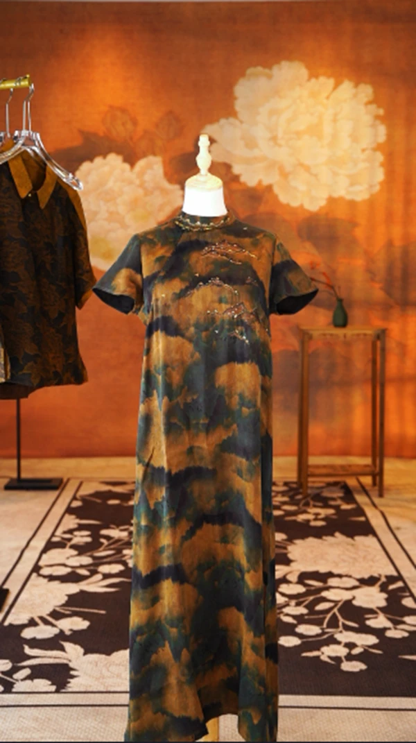 『琉璃蓝』桑蚕丝香云纱连衣裙