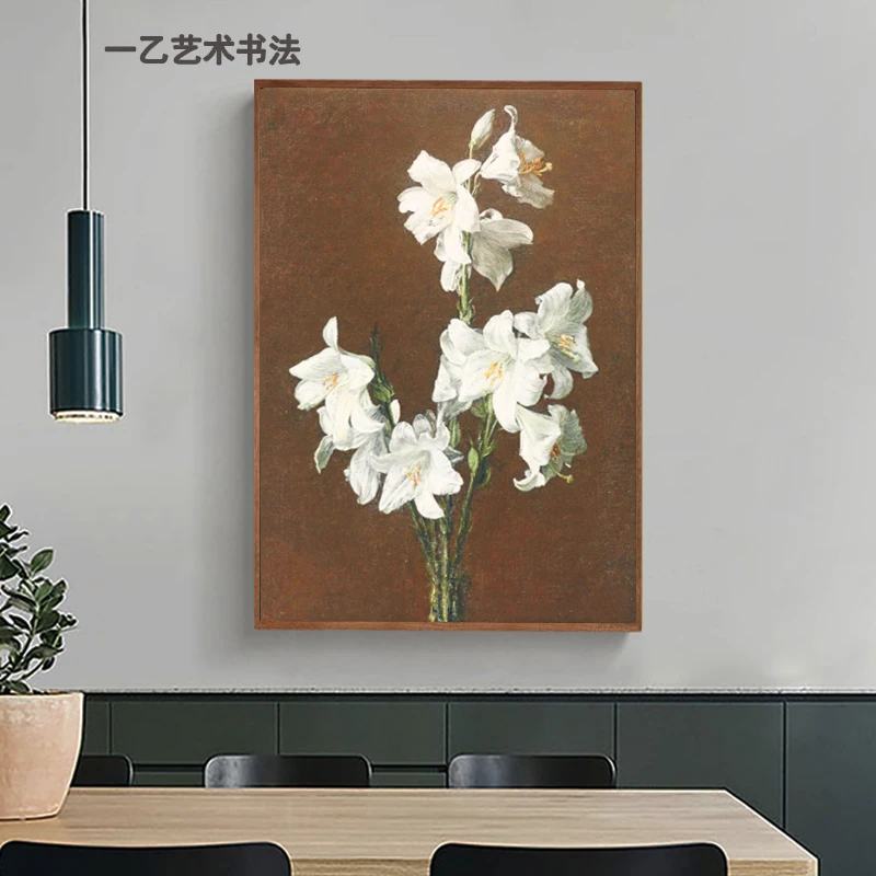 静雅百合油画复古抽象花卉客厅玄关装饰画挂画丙烯画大幅风