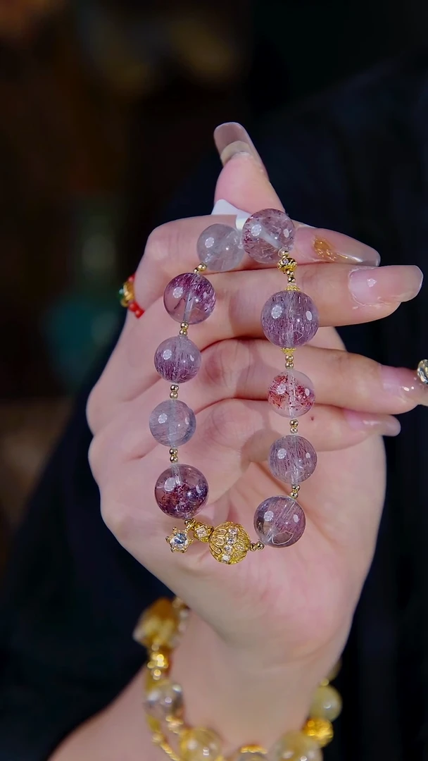 18K金镶嵌手链水晶紫粉烟花超设计款