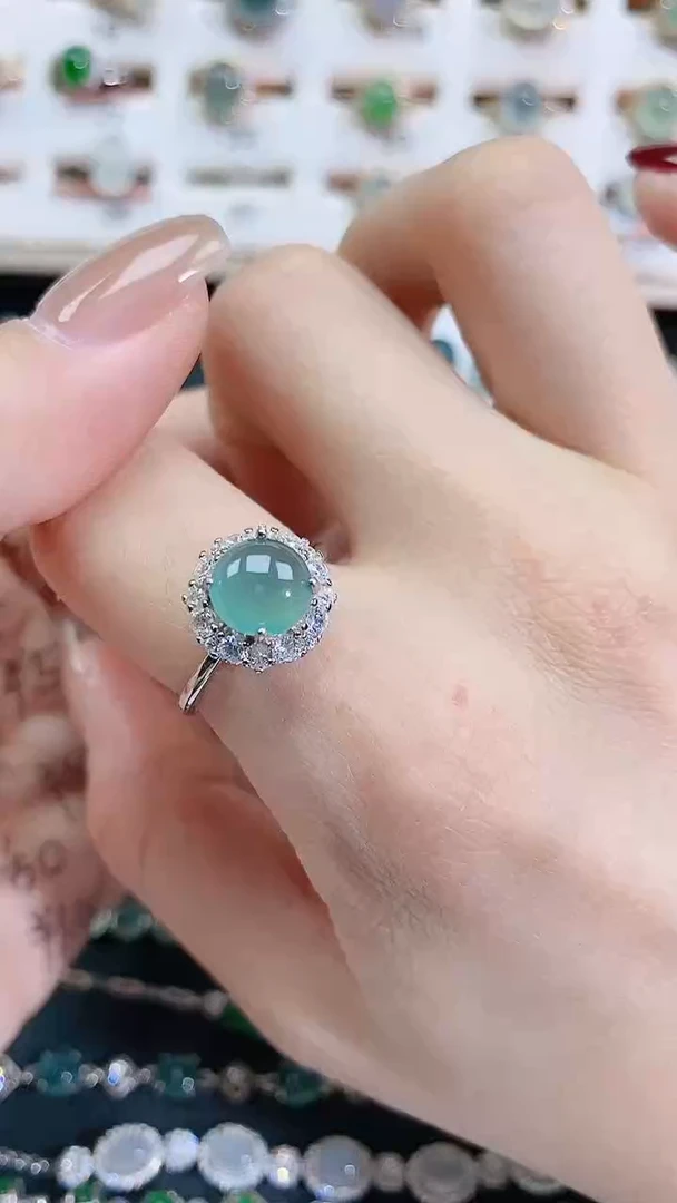 银S925镶嵌戒指翡翠天然翡翠