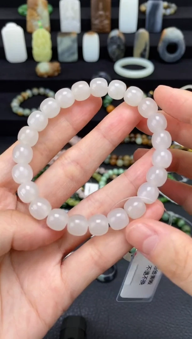 未镶嵌和田玉挂件9mm青海老型手串