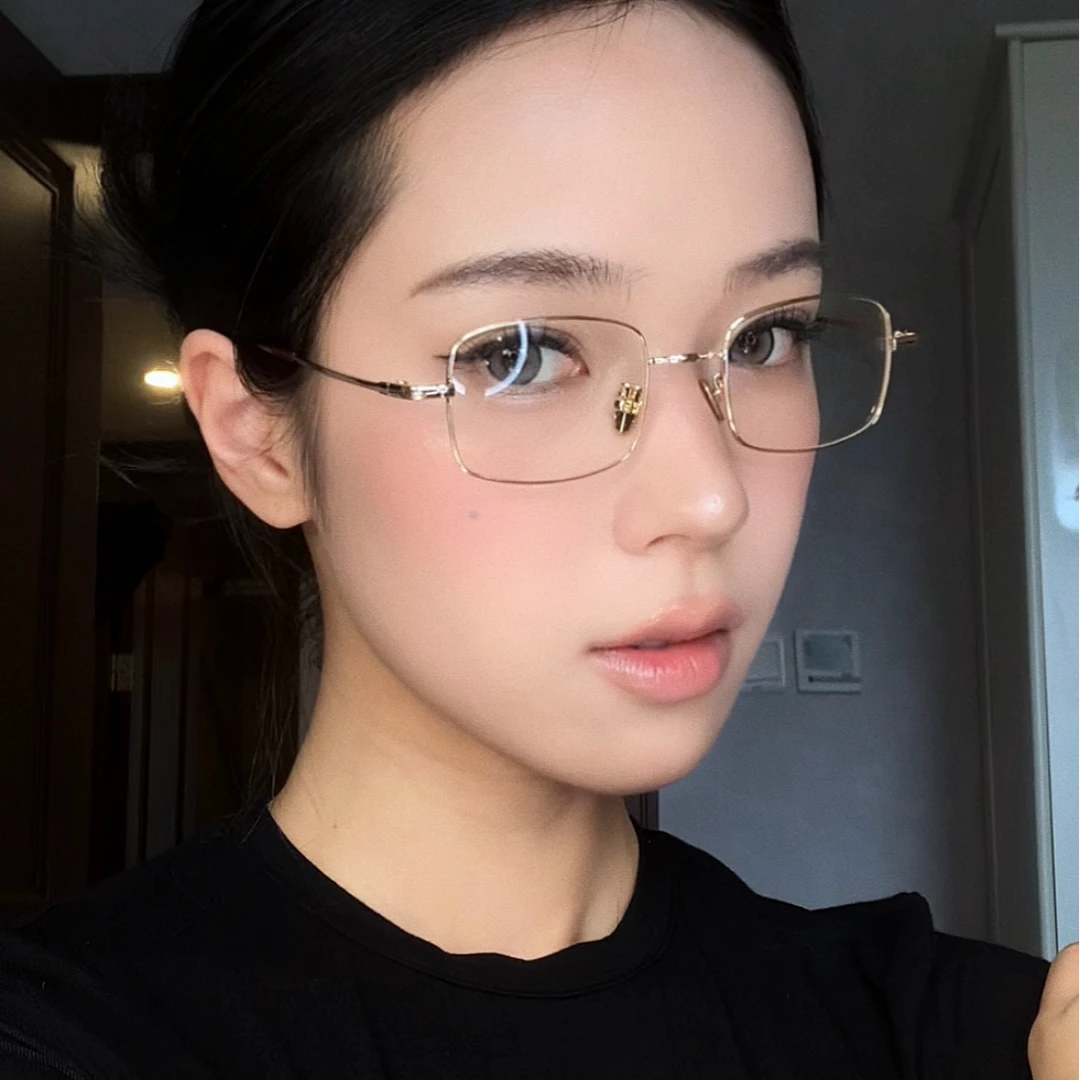 高智系姐感金属韩系复古方框平光眼镜复古眼镜框架金丝边可配度数