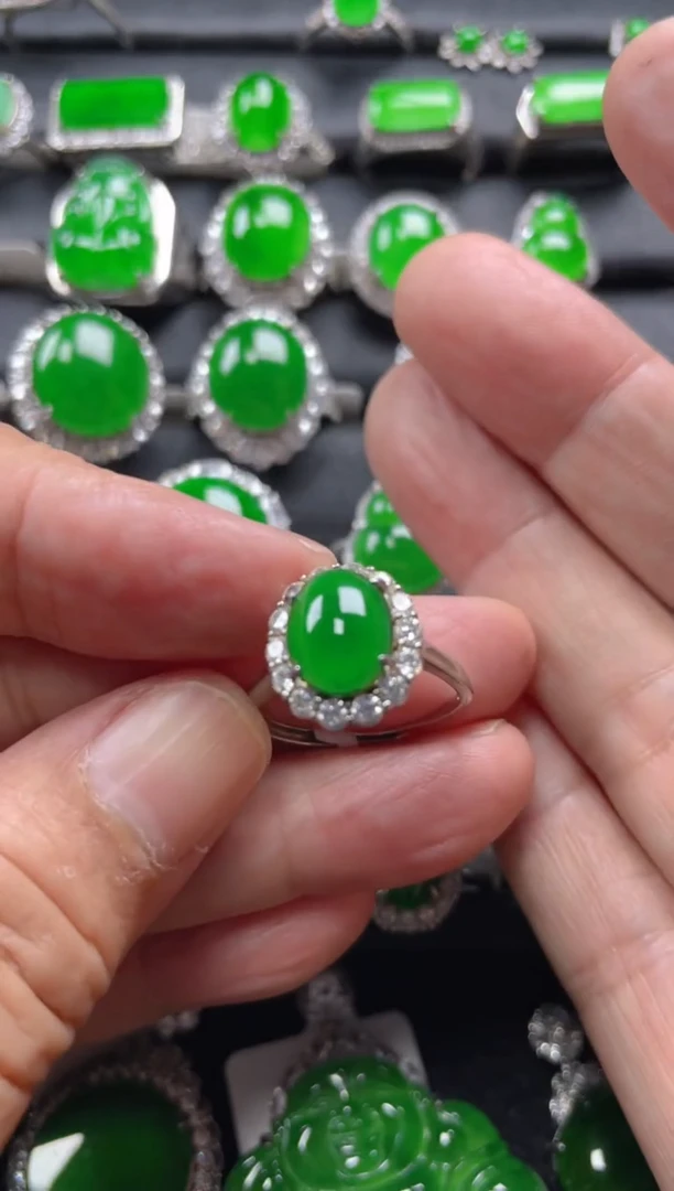 银S925镶嵌戒指翡翠翡翠