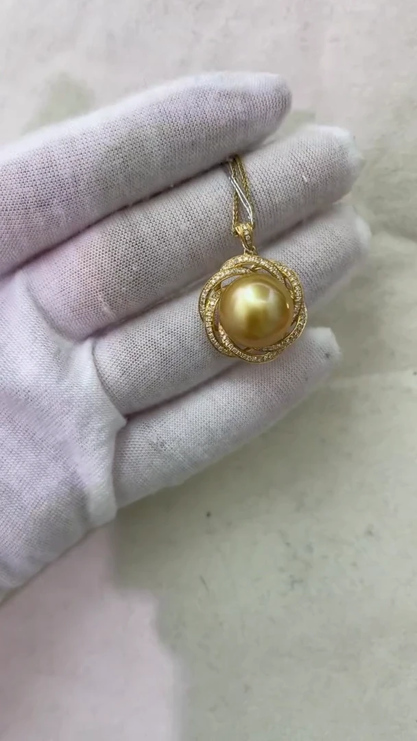 【闪购商品】海水珍珠吊坠(赠链)18K金镶嵌金珠吊坠14-15mm