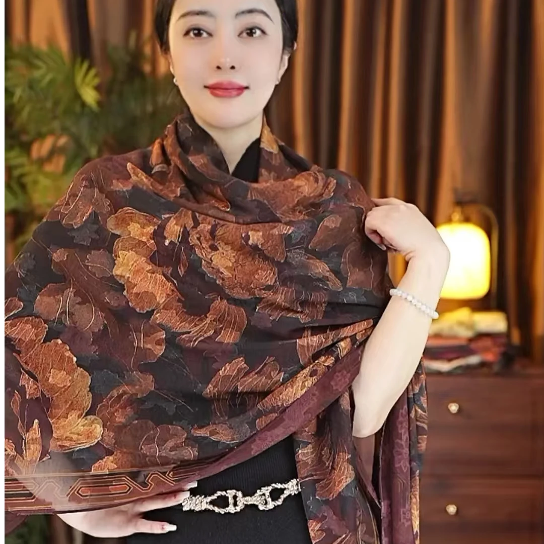正版【金色韶华】140*140剪花大方巾围巾女丝巾百搭披肩时尚中国风