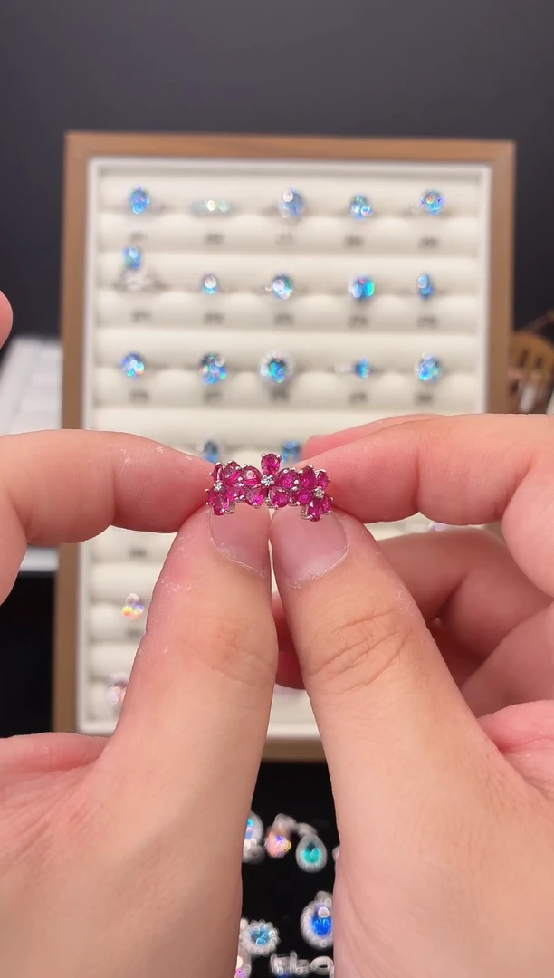 银S925镶嵌戒指红宝石123456