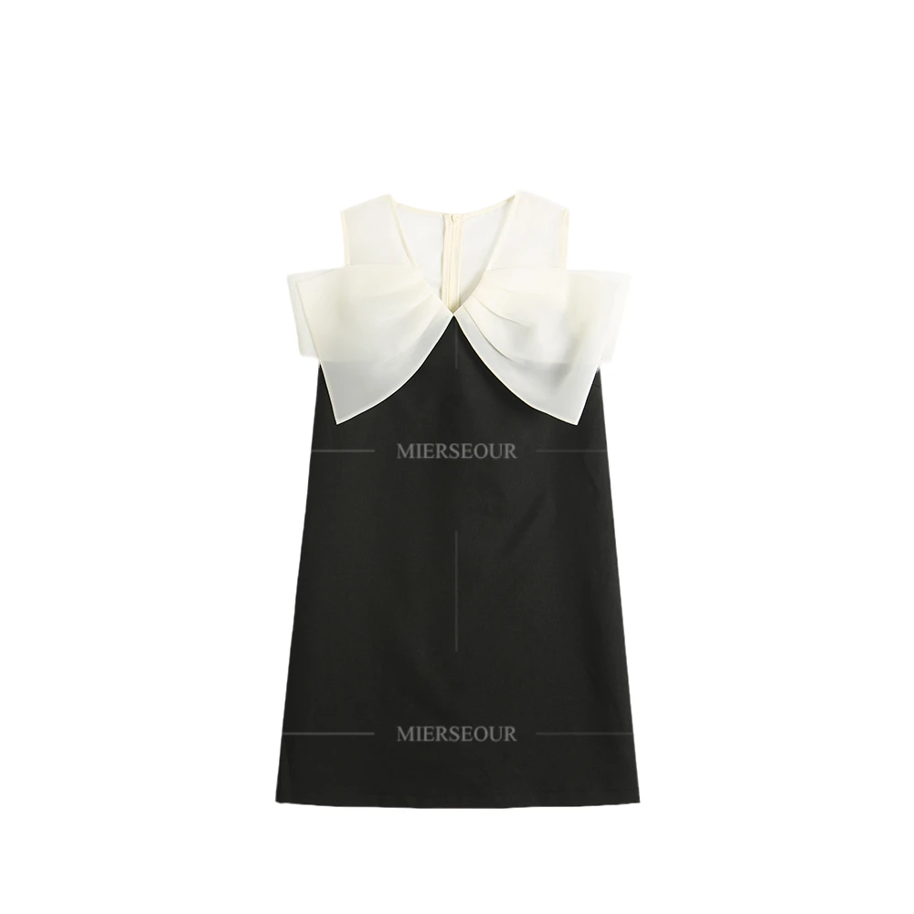 新款法式名媛蝴蝶结露肩连衣裙832816