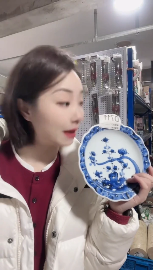 瓷片全新高端瓷器19cm花边盘 D711 岩牡丹